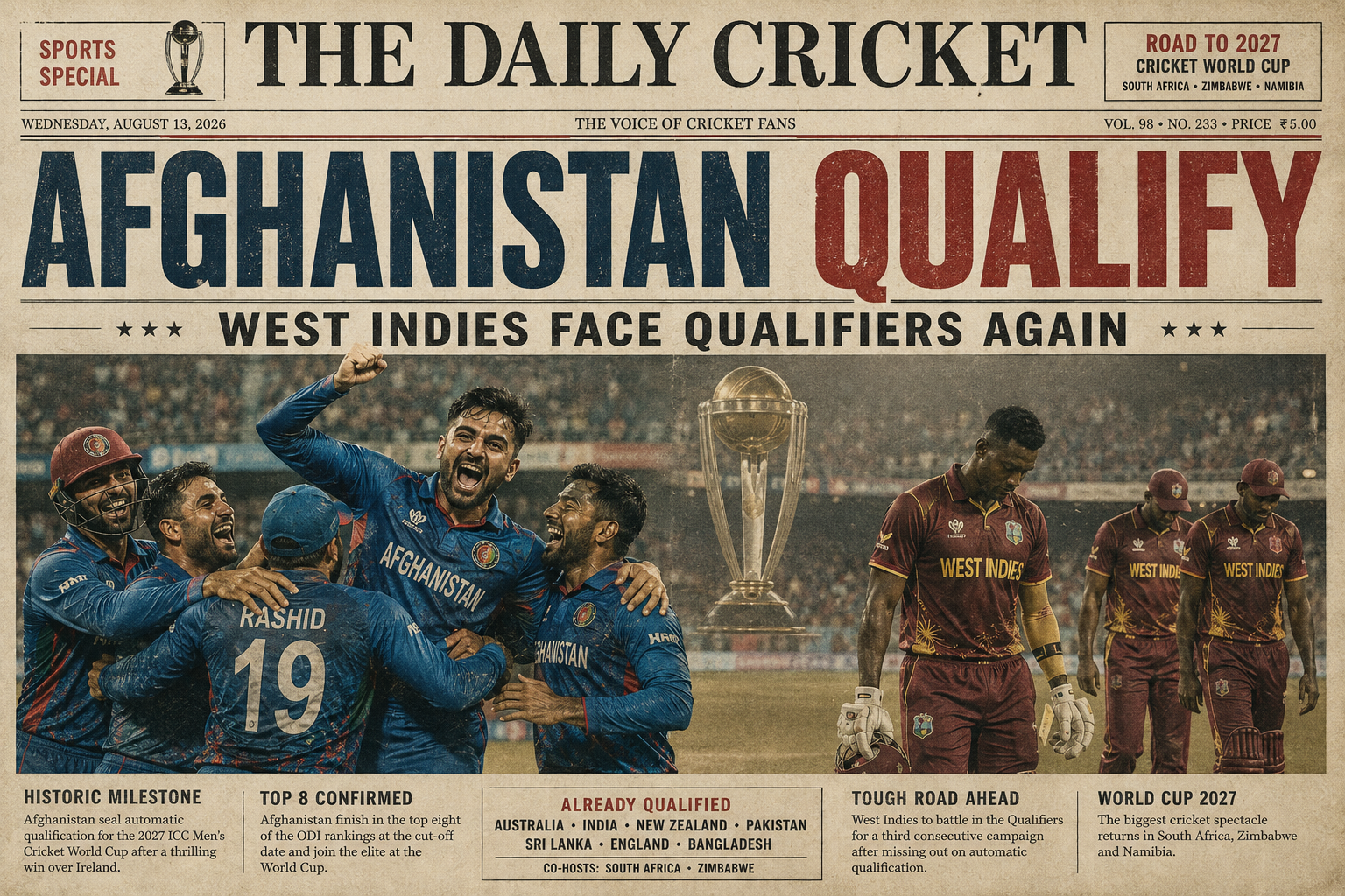Afghanistan Seal 2027 World Cup Berth as West Indies Face Qualifier Route Again