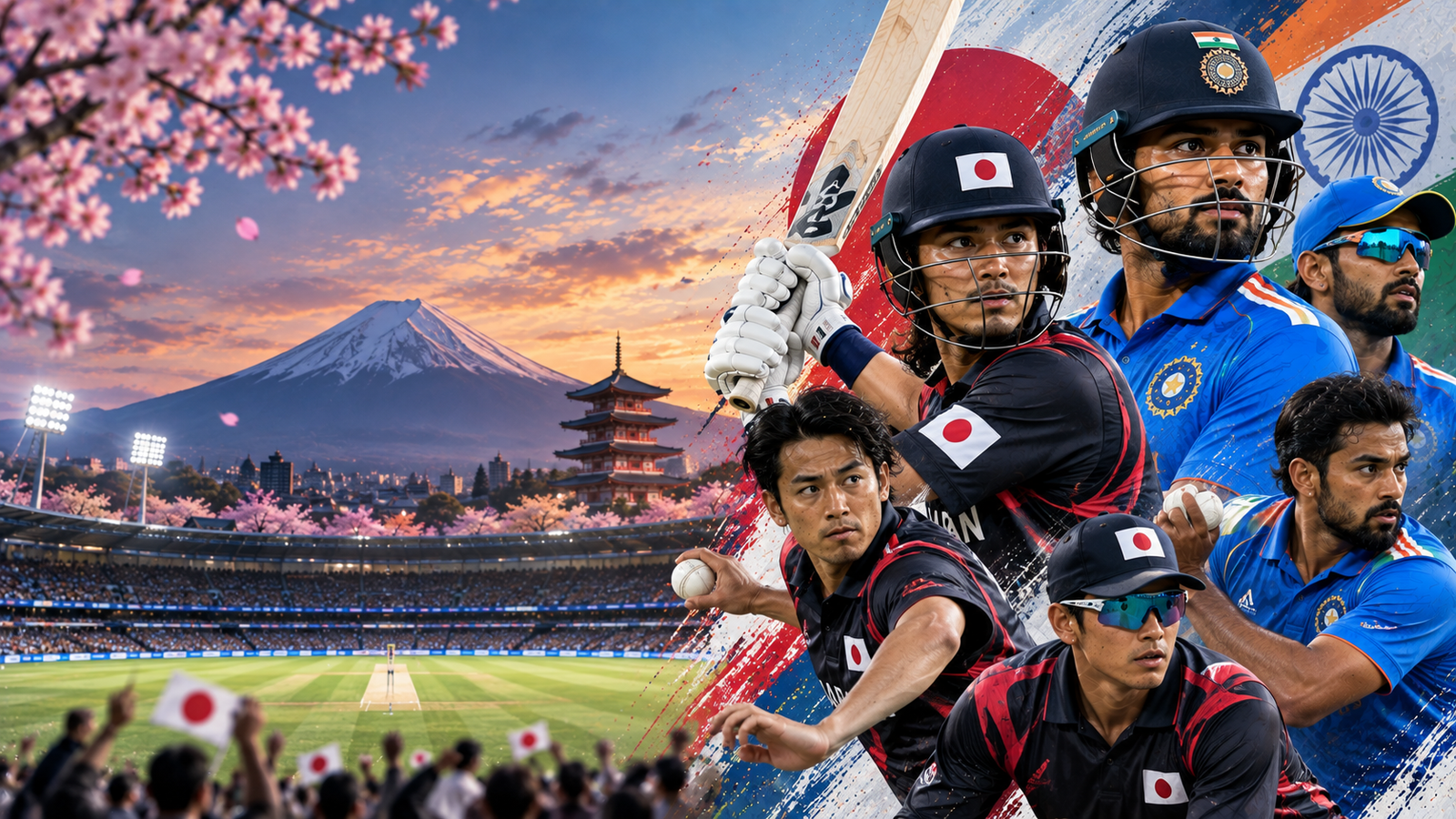 India and Japan cricketers ahead of their historic first T20I at Sano International Cricket Ground in Japan