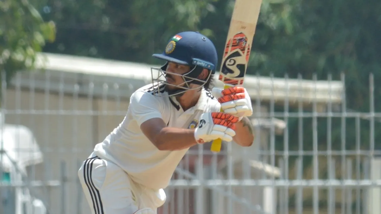 Ishan Kishan celebrates his 270 while Vaibhav Sooryavanshi bats during the Duleep Trophy 2026 final for East Zone.