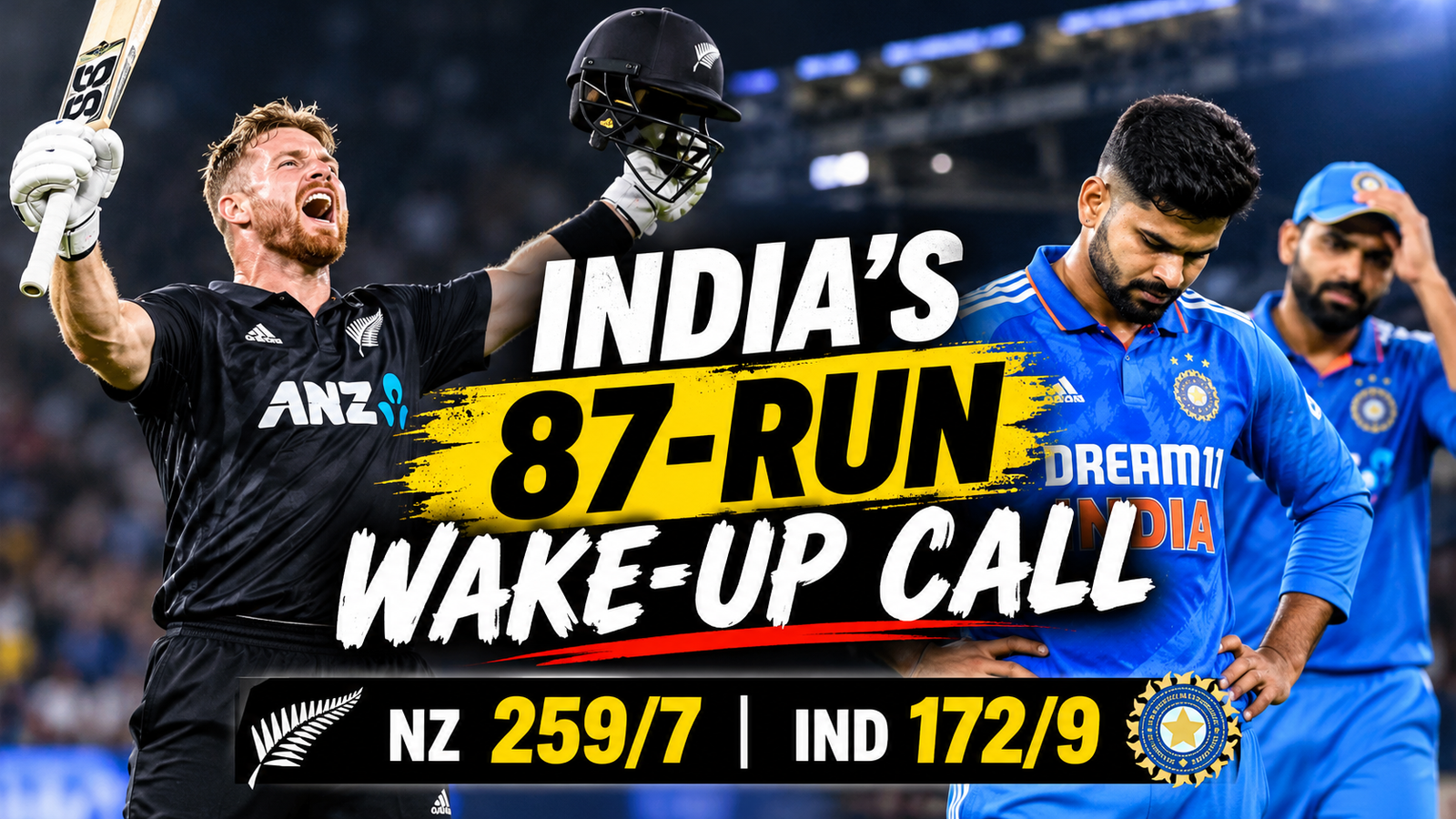 Glenn Phillips celebrates his century as New Zealand defeat India by 87 runs in the fourth T20I at Eden Park, Auckland.