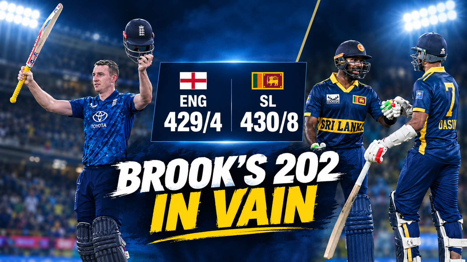Harry Brook celebrates his record 202 for England as Sri Lanka chase 430 to win the ODI thriller in Rawalpindi