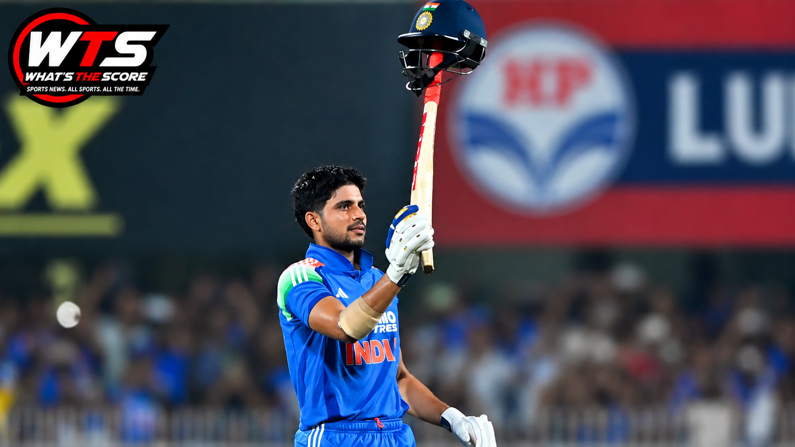 Shubman Gill celebrates his record-breaking 223 not out after smashing the fastest double century in ODI cricket against West Indies in Guwahati
