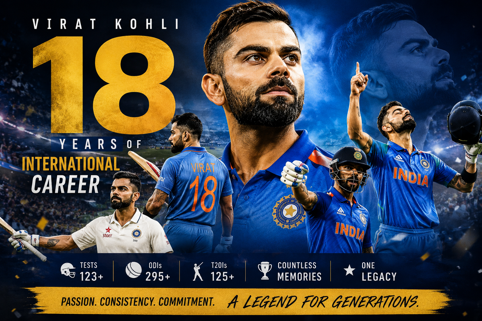 Virat Kohli celebrates completing 18 years in international cricket on August 18, 2026